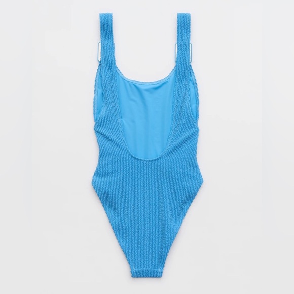 Aerie Shimmery Crinkle Birthday Scoop Cheekiest One Piece Swimsuit Sz Small Blue - Picture 10 of 11